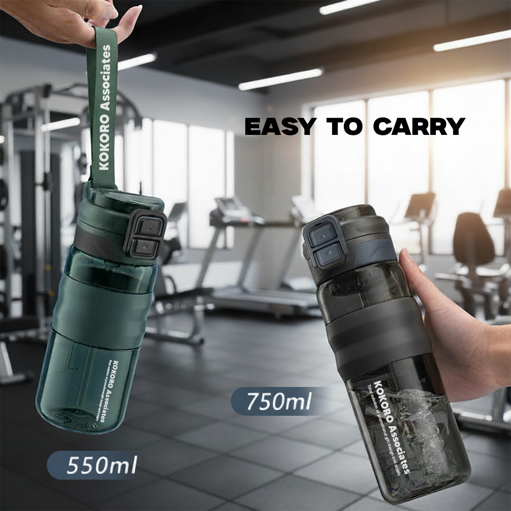 Kokoro branded sports bottles being carried in a gym