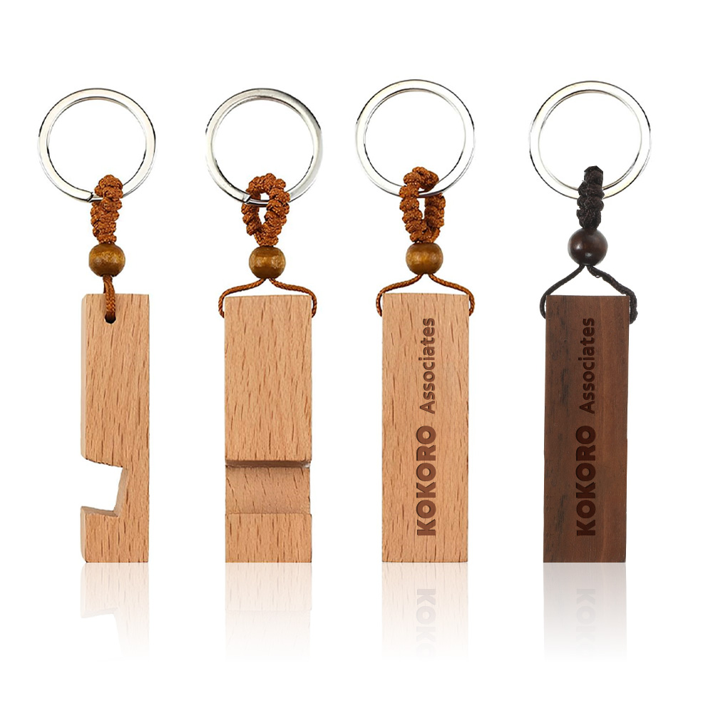 Wooden keychains in beech and walnut with rope details